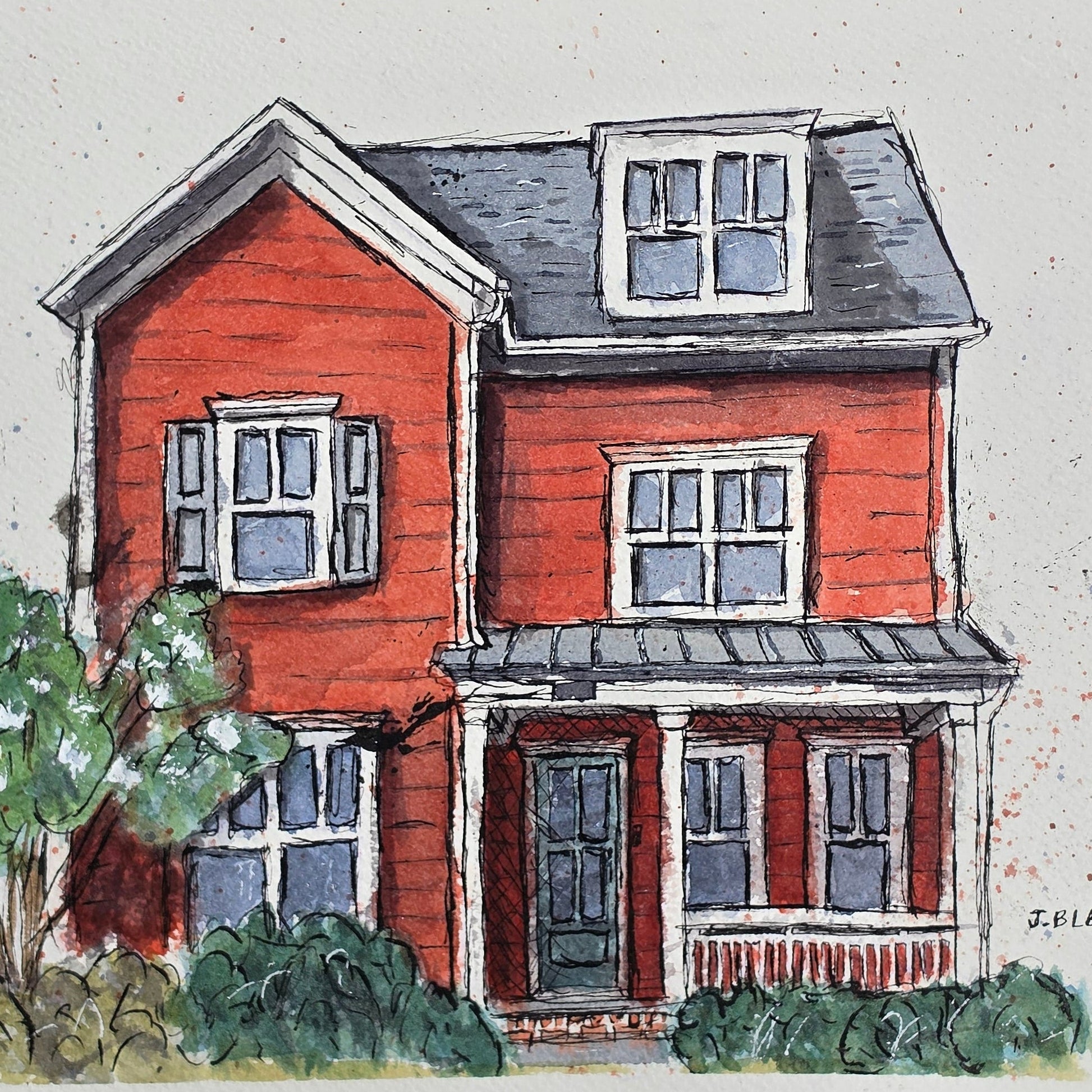 Watercolor and Ink House Portrait