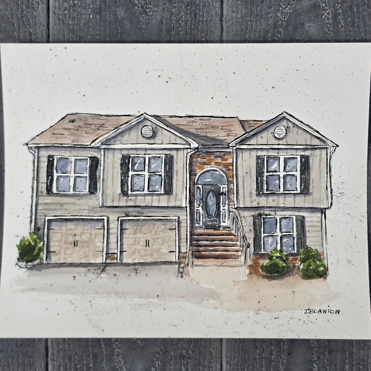 Ink and Watercolor House Portrait