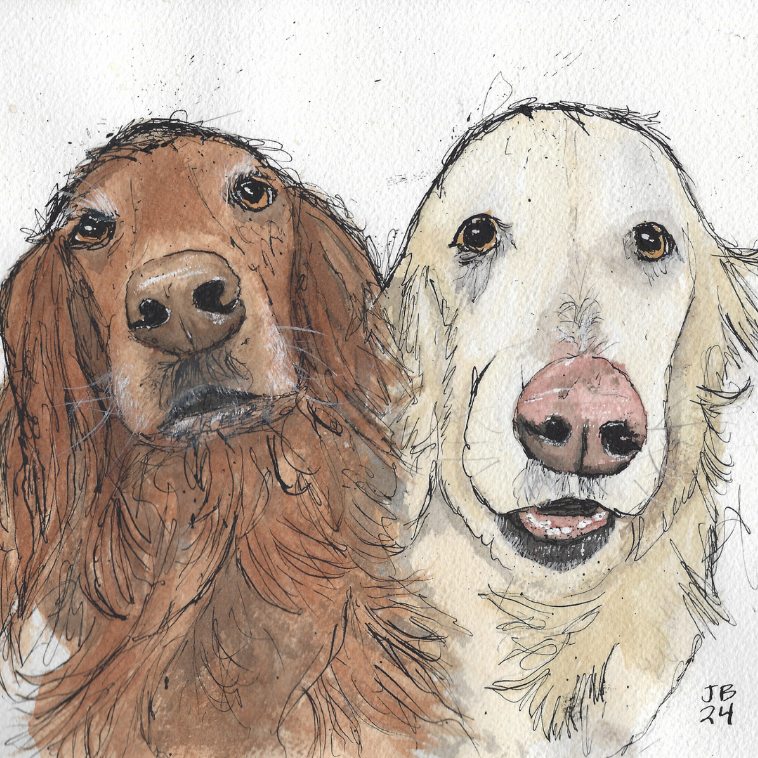 Custom Ink and Watercolor Pet Portrait Painting